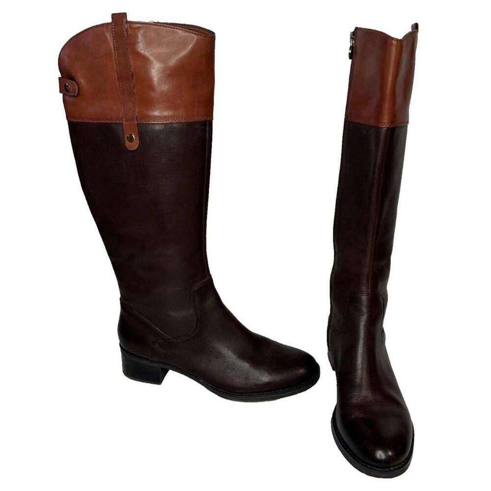 FRANCO SARTO Clove2 Two Tone Brown Carmel Leather Riding Boots Knee High Sz 8.5